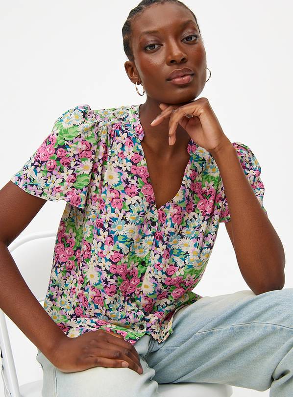 Floral Print V Neck Button Through Blouse 12